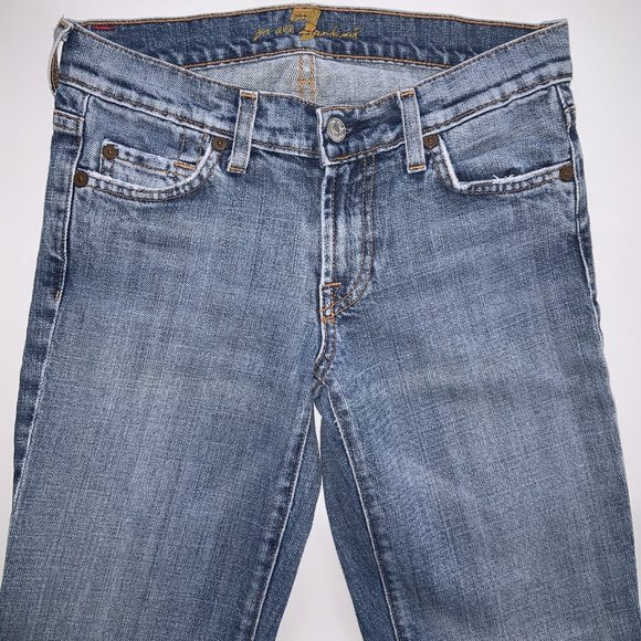 7 FOR ALL MANKIND SIZE 25x25 "CROPPED" LENGTH BOOTCUT BLUE JEANS MADE IN USA - Picture 2 of 6